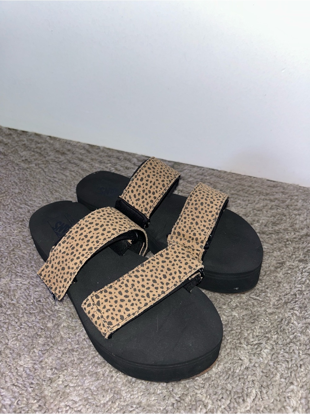 Leopard Print Vans Double Strap Slide Sandals - Black Footbed